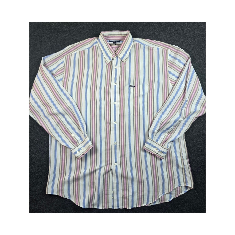 Vtg Faconnable Relaxed Fit Mens Striped Button Down Shirt Long Sleeve Size XL